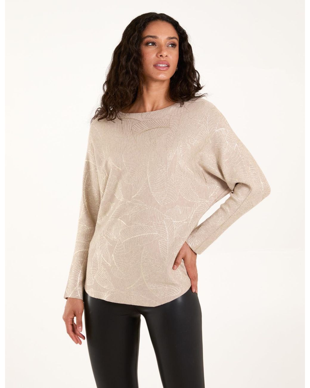 Blue Vanilla Natural Foil Leaf Print Round Neck Jumper