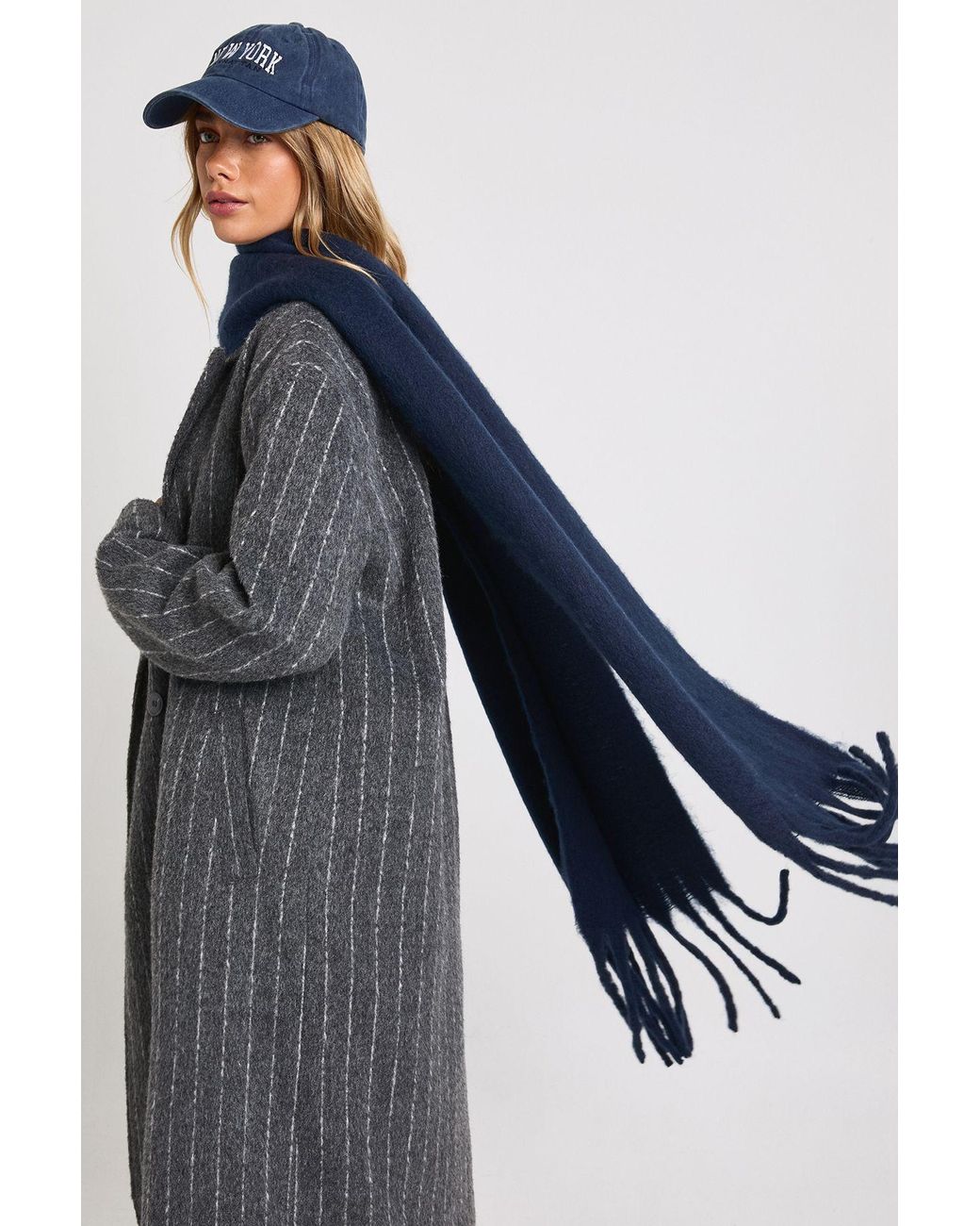 Boohoo Blue Oversized Tassel Fluffy Scarf