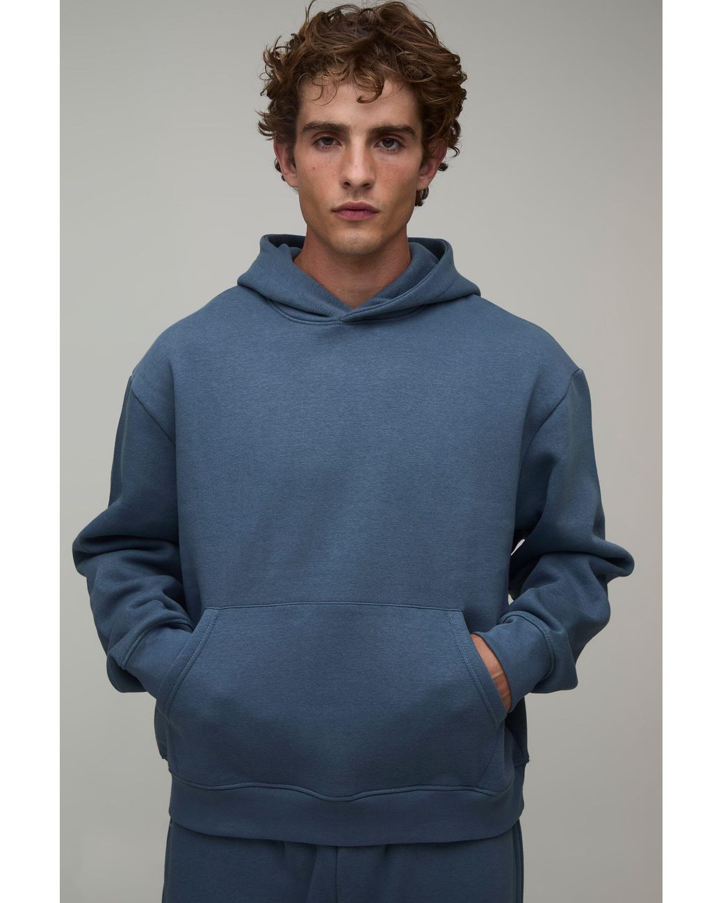 BoohooMAN Blue Essential Oversized Boxy Over The Head Hoodie for men