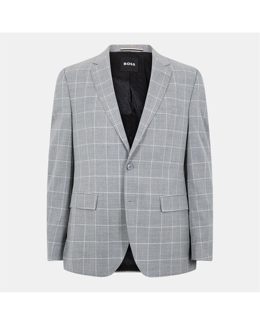 Boss Gray Jasper Plaid Flap Pocket Suit Jacket for men