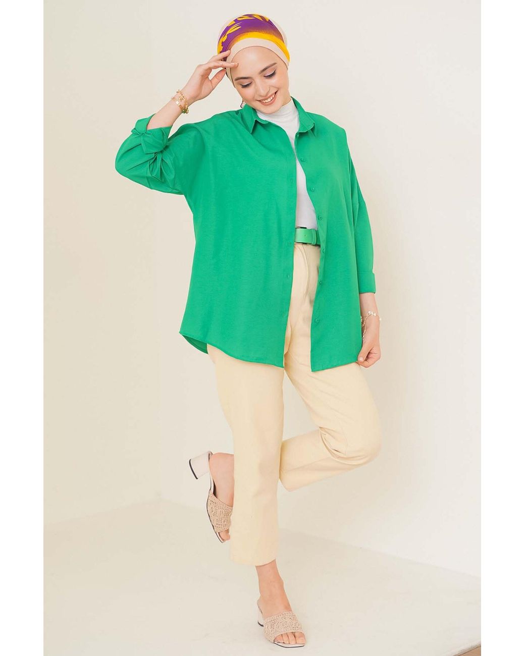 Bigdart Green Relaxed Fit Poplin Shirt With Button Closure