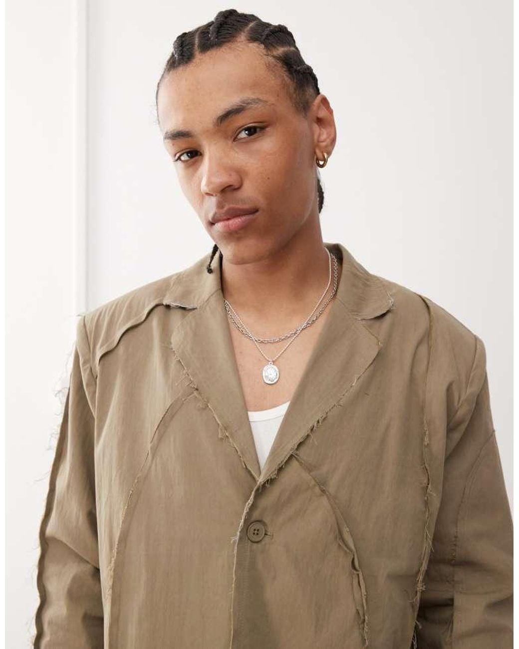 Reclaimed Vintage Natural Frayed Suit Blazer for men