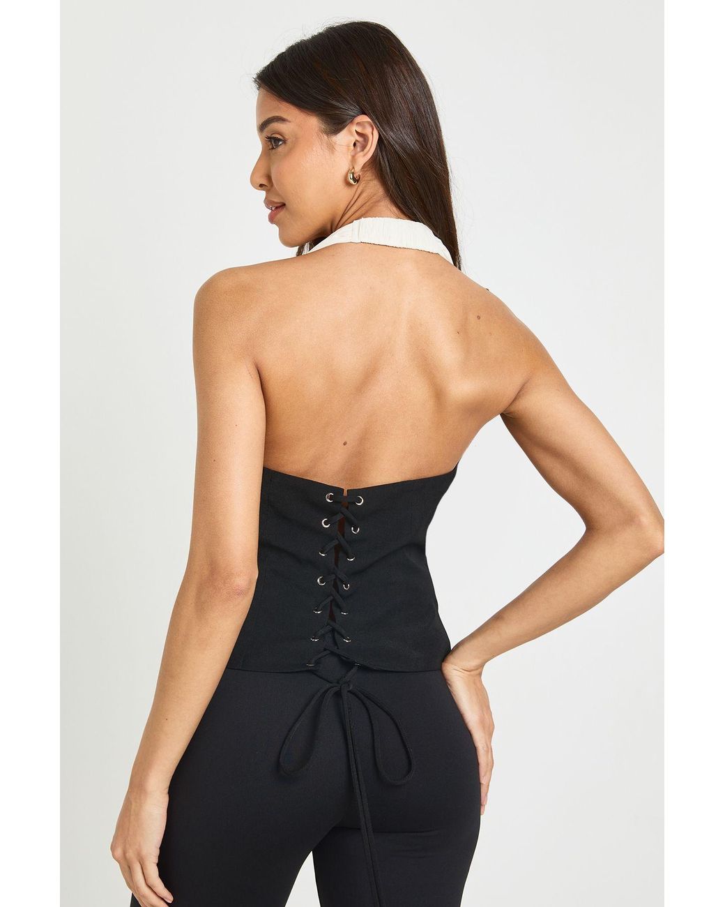 Boohoo Black Chiffon Halter Corset Top