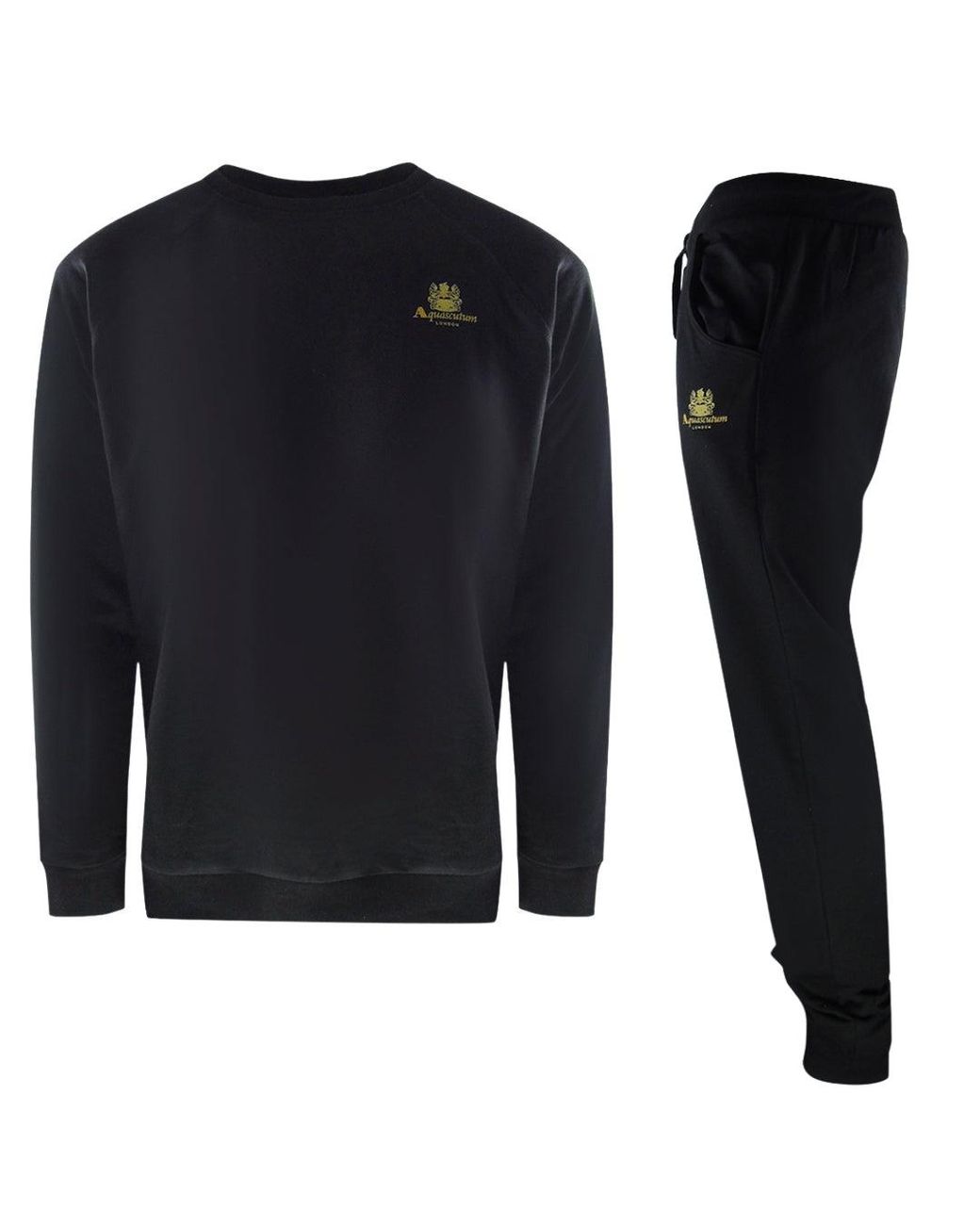 Aquascutum Black Iconic Crest Crewneck Track Set Cotton for men