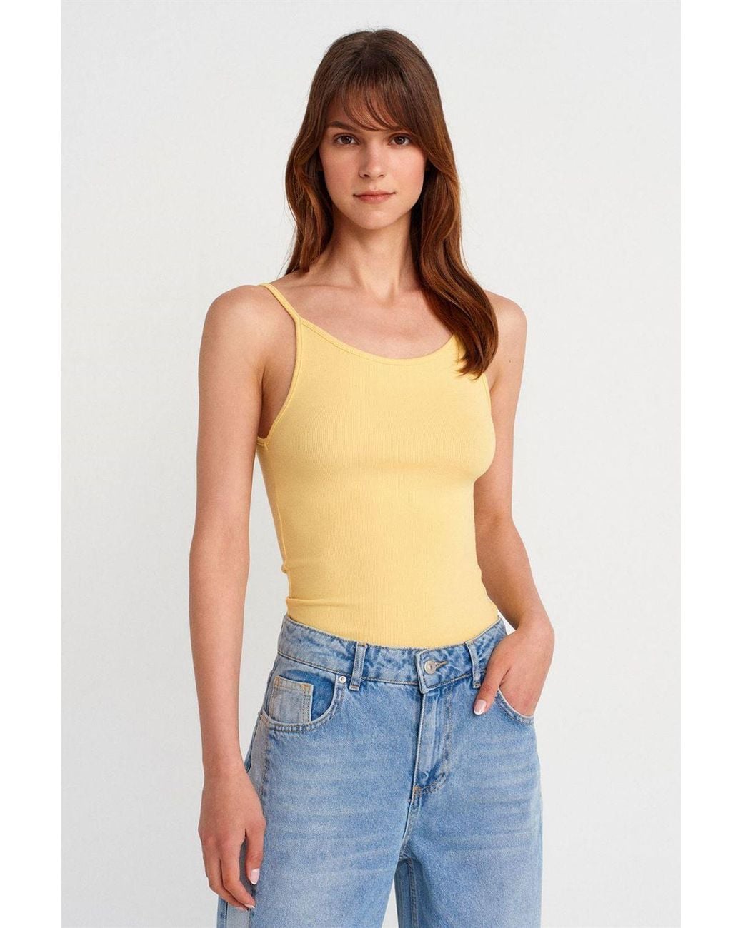 Dilvin Blue Ribbed Sleeveless Slim Fit Blouse