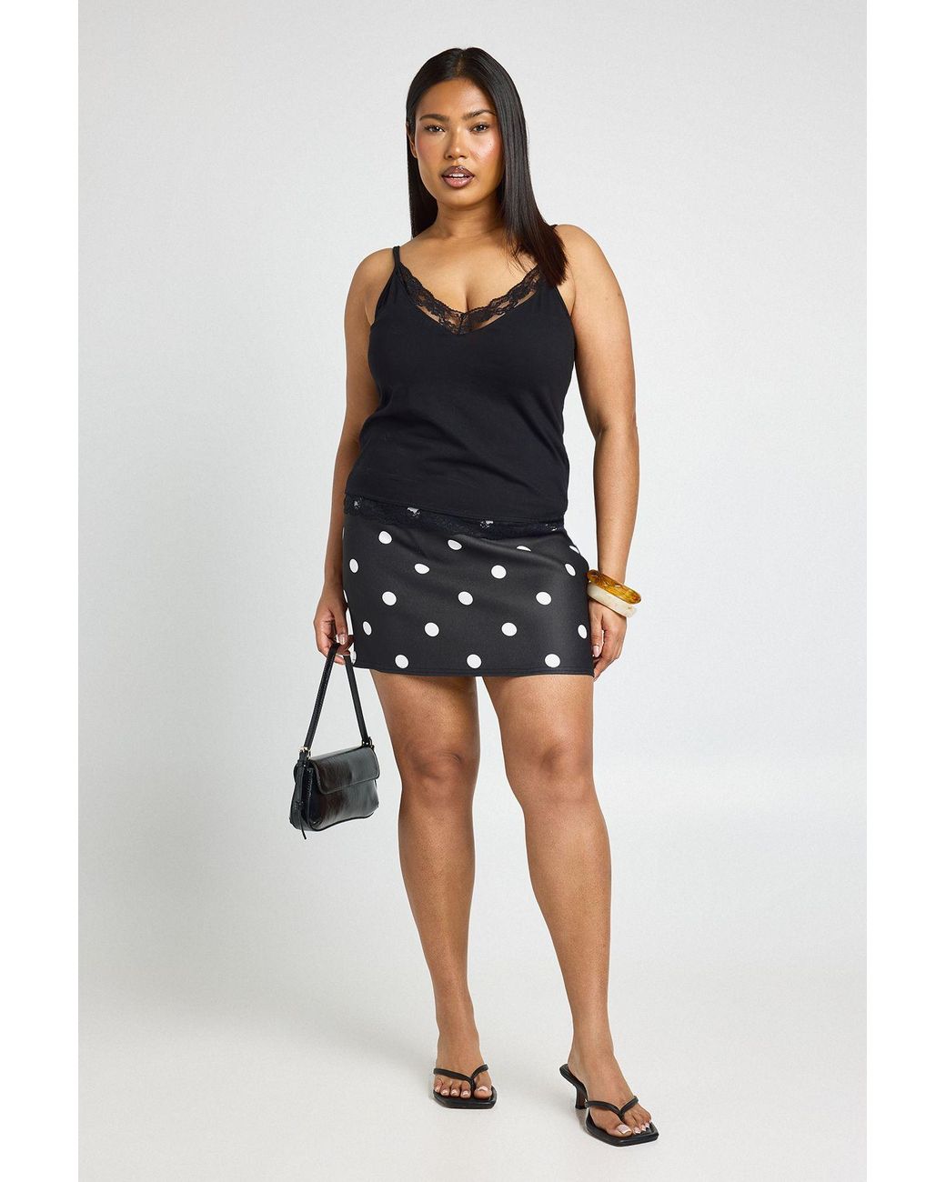 Boohoo Black Plus Polka Dot Bengaline Mini Skirt