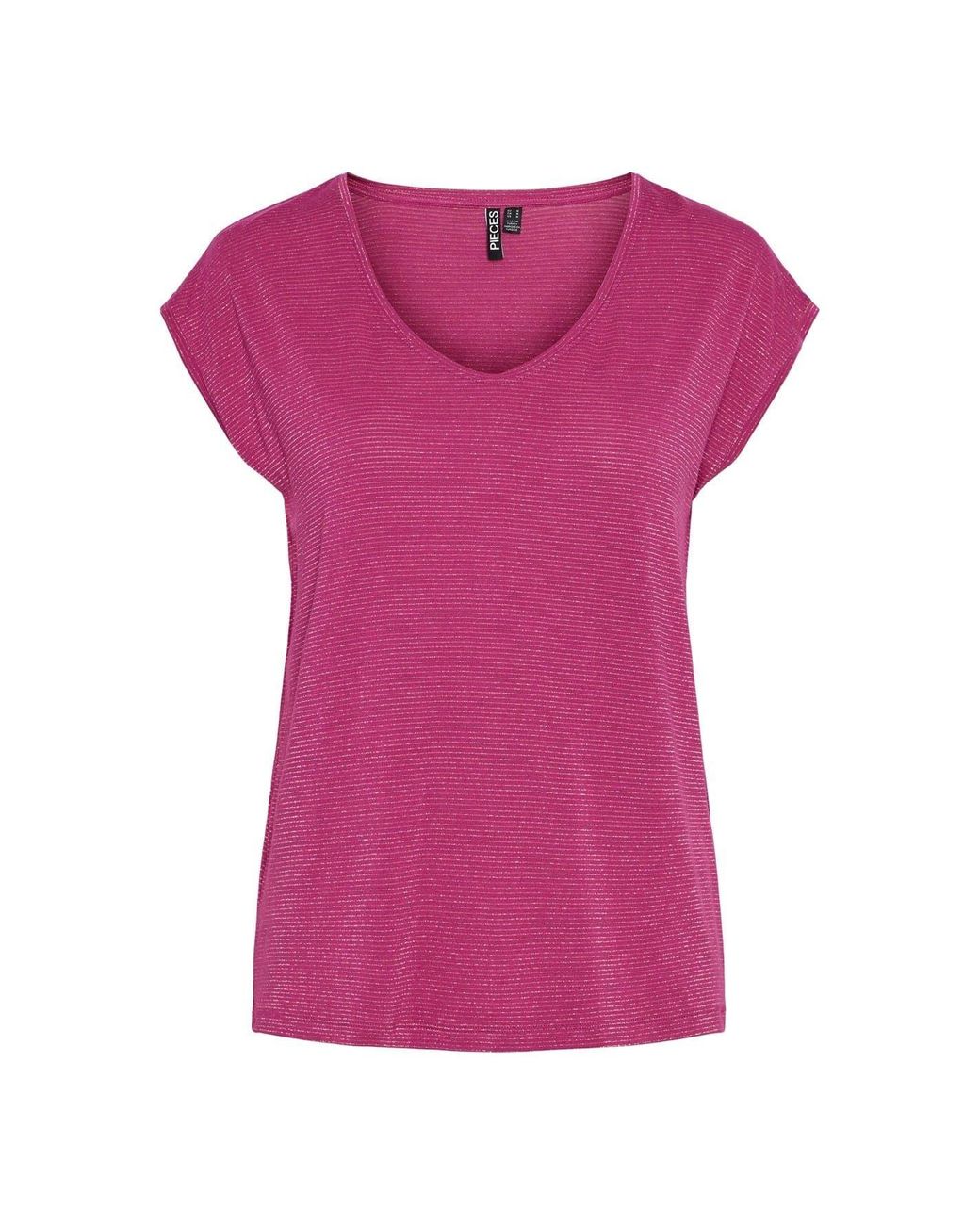 Pieces Purple V-Neck Regular Fit T-Shirt