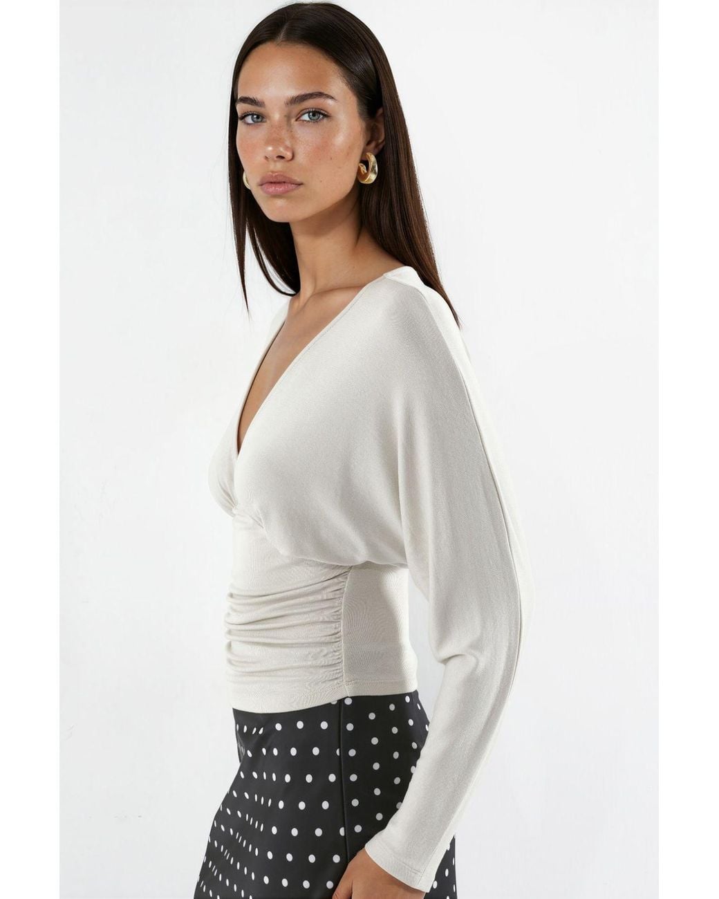 Hiccup White Relaxed Fit V-Neck Knit Blouse