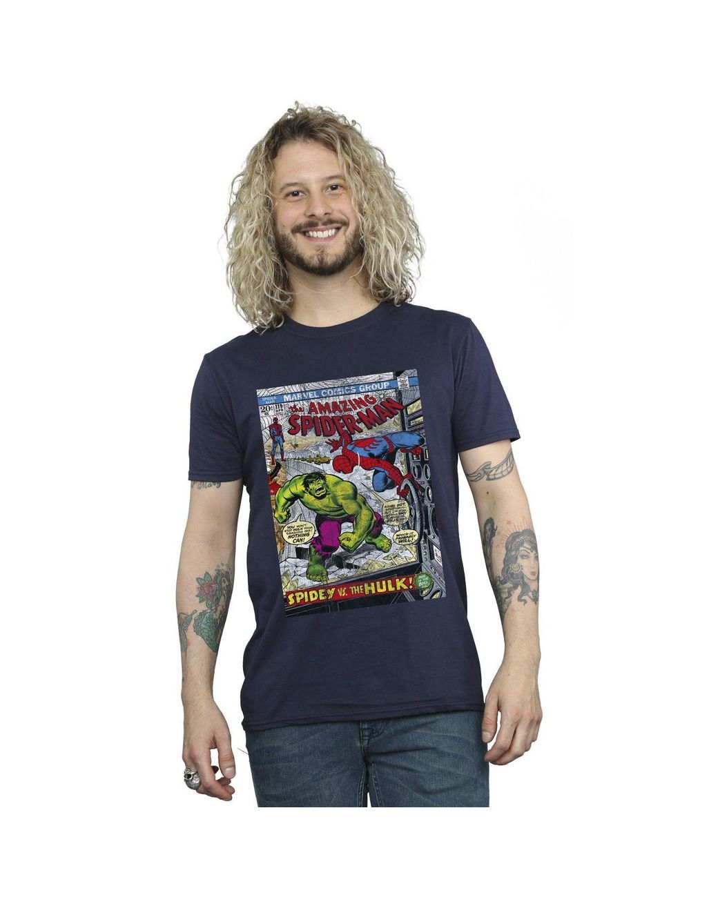 Marvel Blue Spider- Vs Hulk Cover T-Shirt Cotton for men