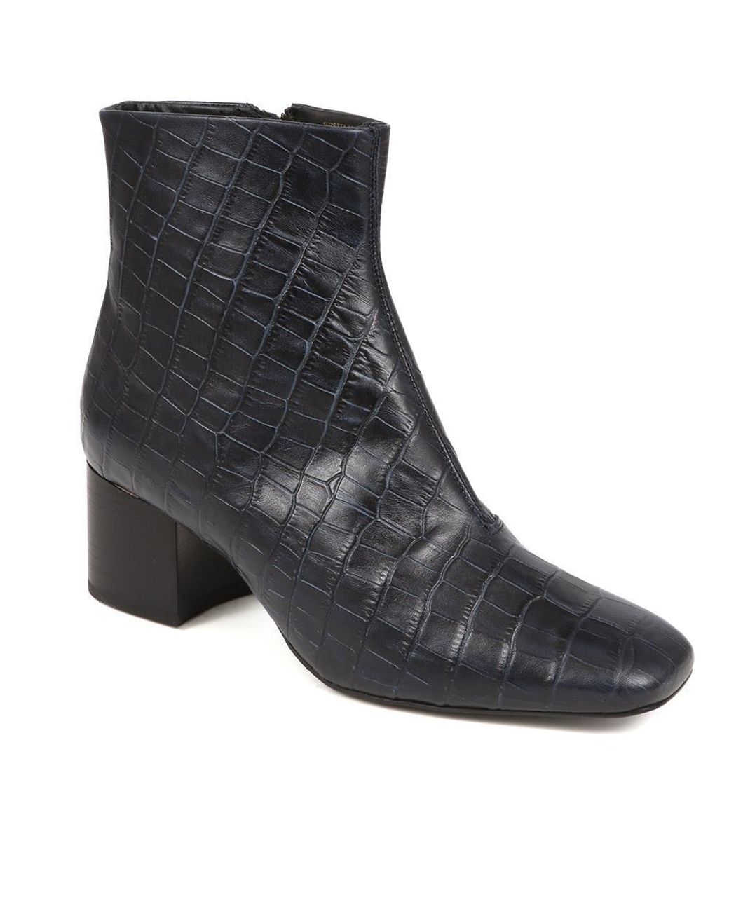 Jones Bootmaker Black Leather Croc Heeled Ankle Boots