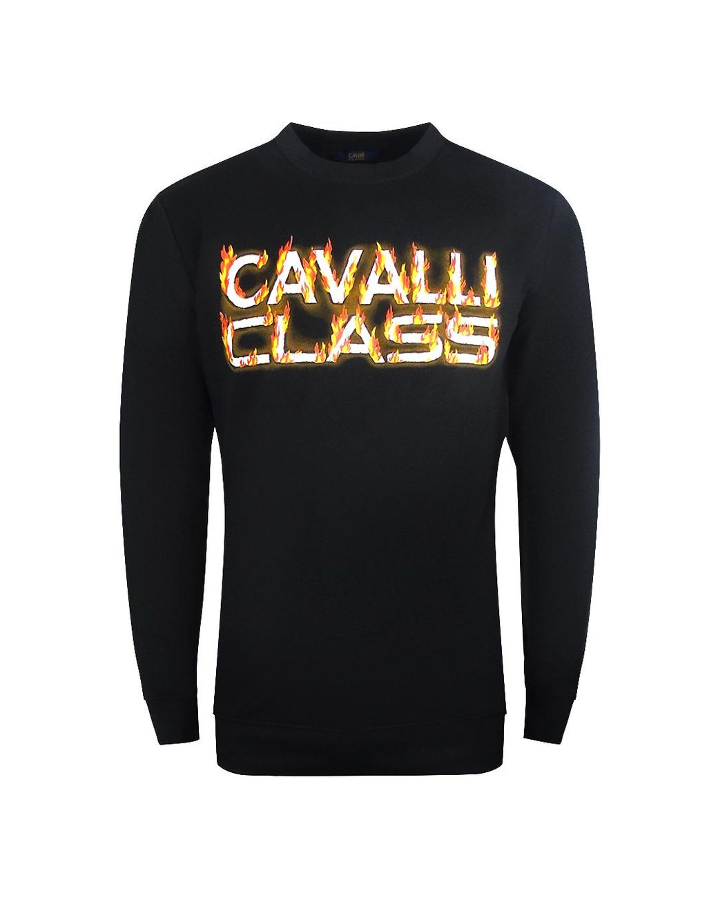 Roberto Cavalli Black Fire Logo Design Sweatshirt Cotton for men