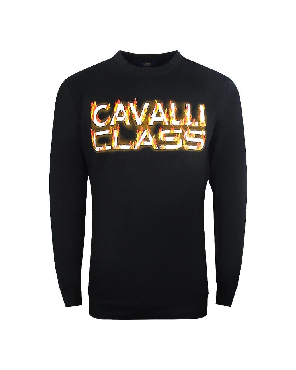Roberto Cavalli Black Fire Logo Design Sweatshirt Cotton for men
