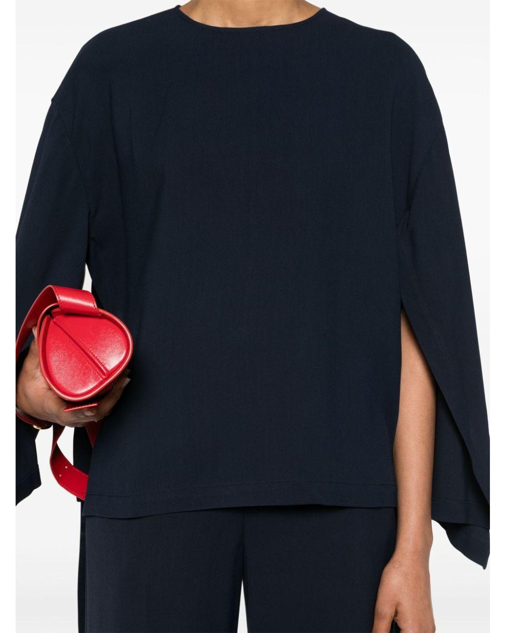 Erika Cavallini Semi Couture Blue Side-Slit Cady Blouse