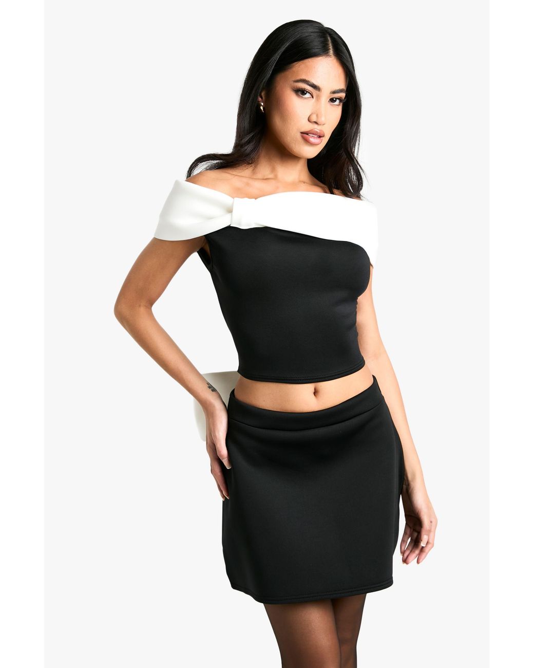 Boohoo Black Scuba Bow Detail Skirt