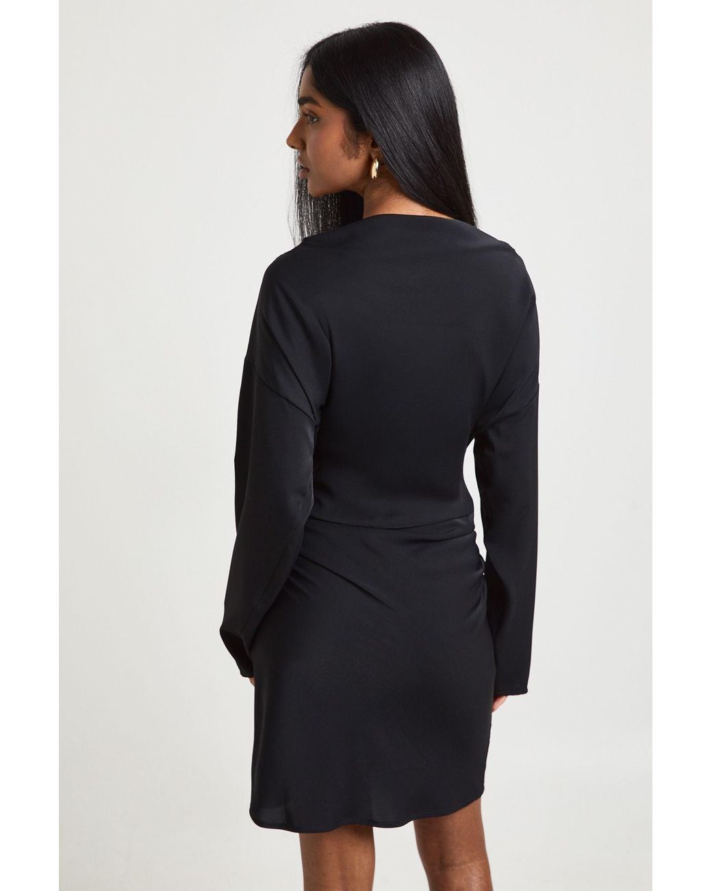 Boohoo Black Slash Neck Ruched Side Woven Mini Dress