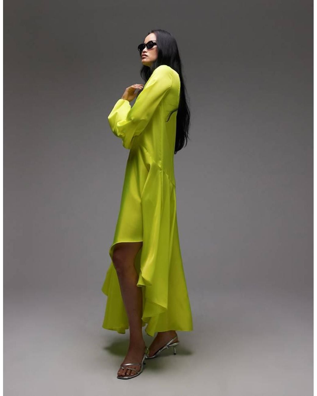 ASOS Green Archive Satin Maxi Dress With Dropped Waist And Scarf Detail