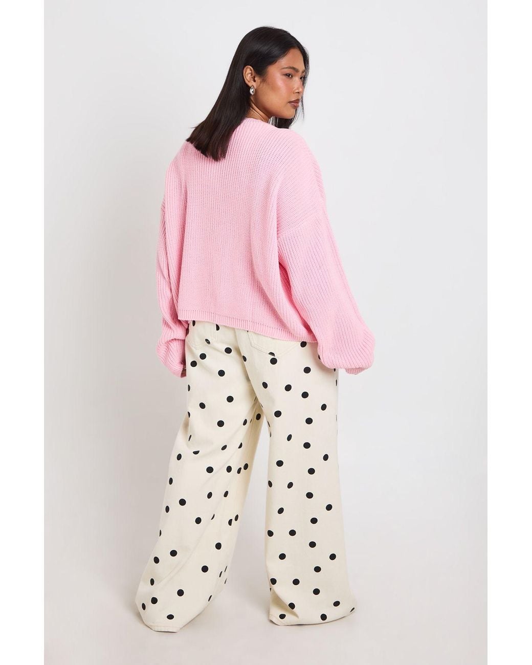 Boohoo Pink Plus Rib Button Down Knit Cardigan