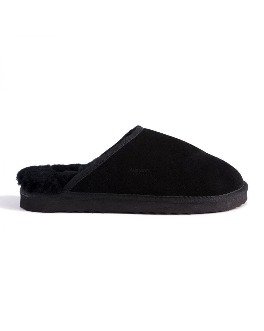 Aus Wooli Black "Manly" Australia Sheepskin Wool Slippers, Leather