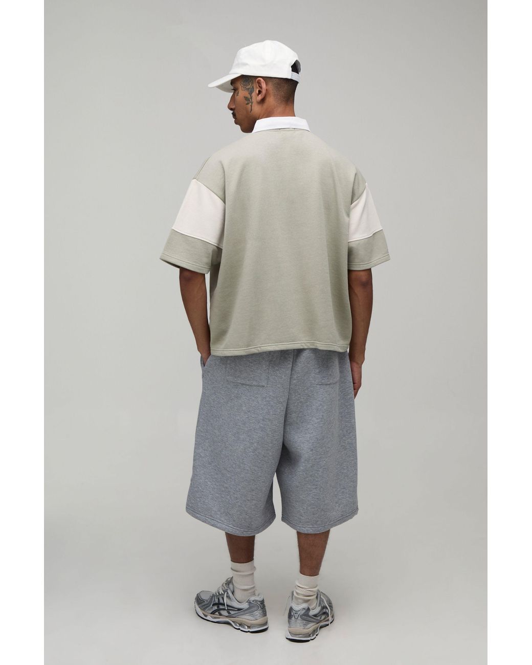 BoohooMAN Natural Oversized Boxy Colour Block Rugby Polo for men
