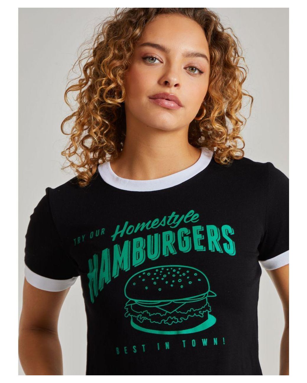 Pink Vanilla Black Burger Slogan Cropped T-Shirt