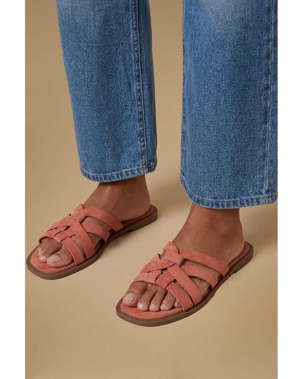 Oasis Blue Michelle Faux Suede Caged Slip-On Flat Sandals
