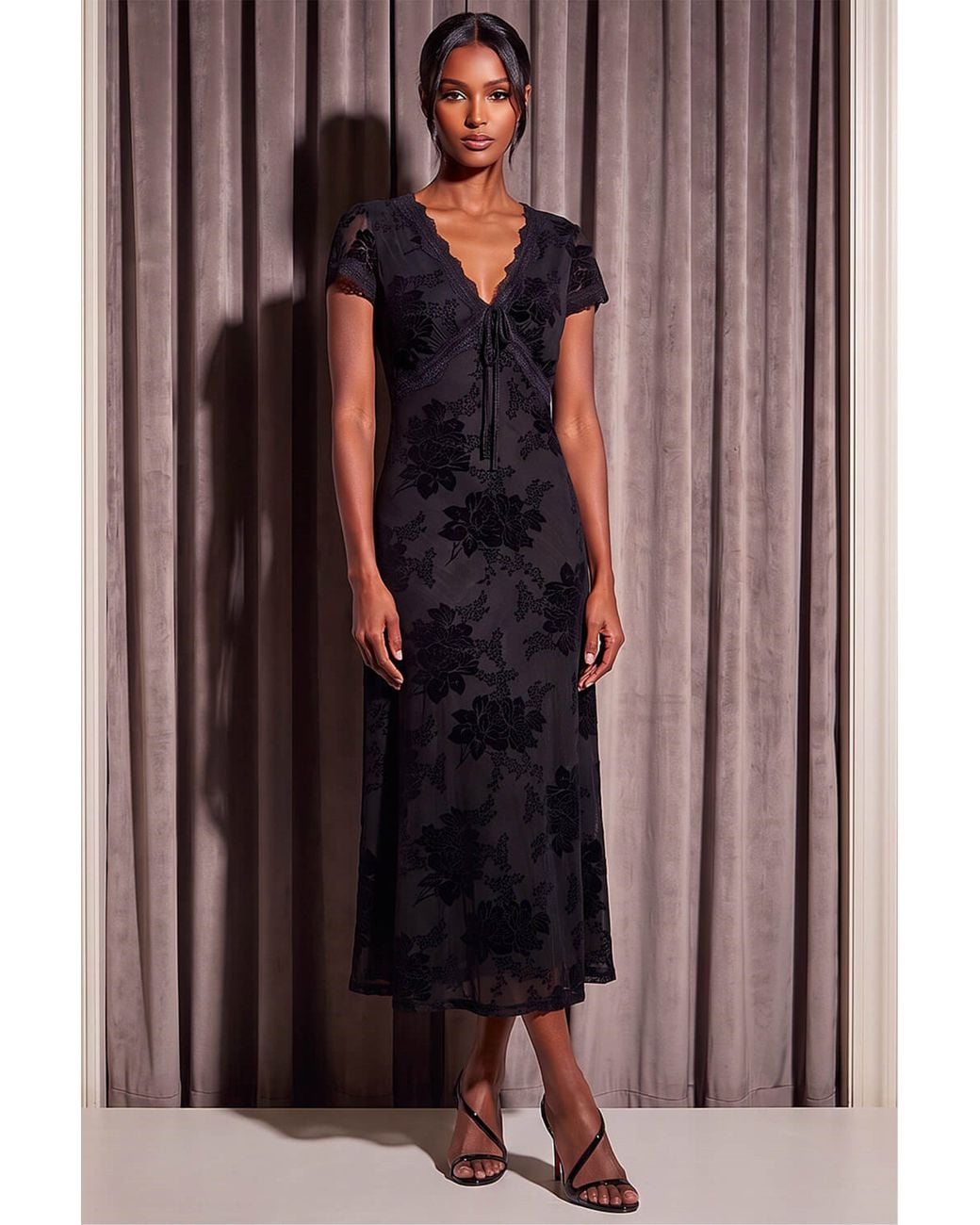 D.u.s.k Brown Flocked Midi Dress