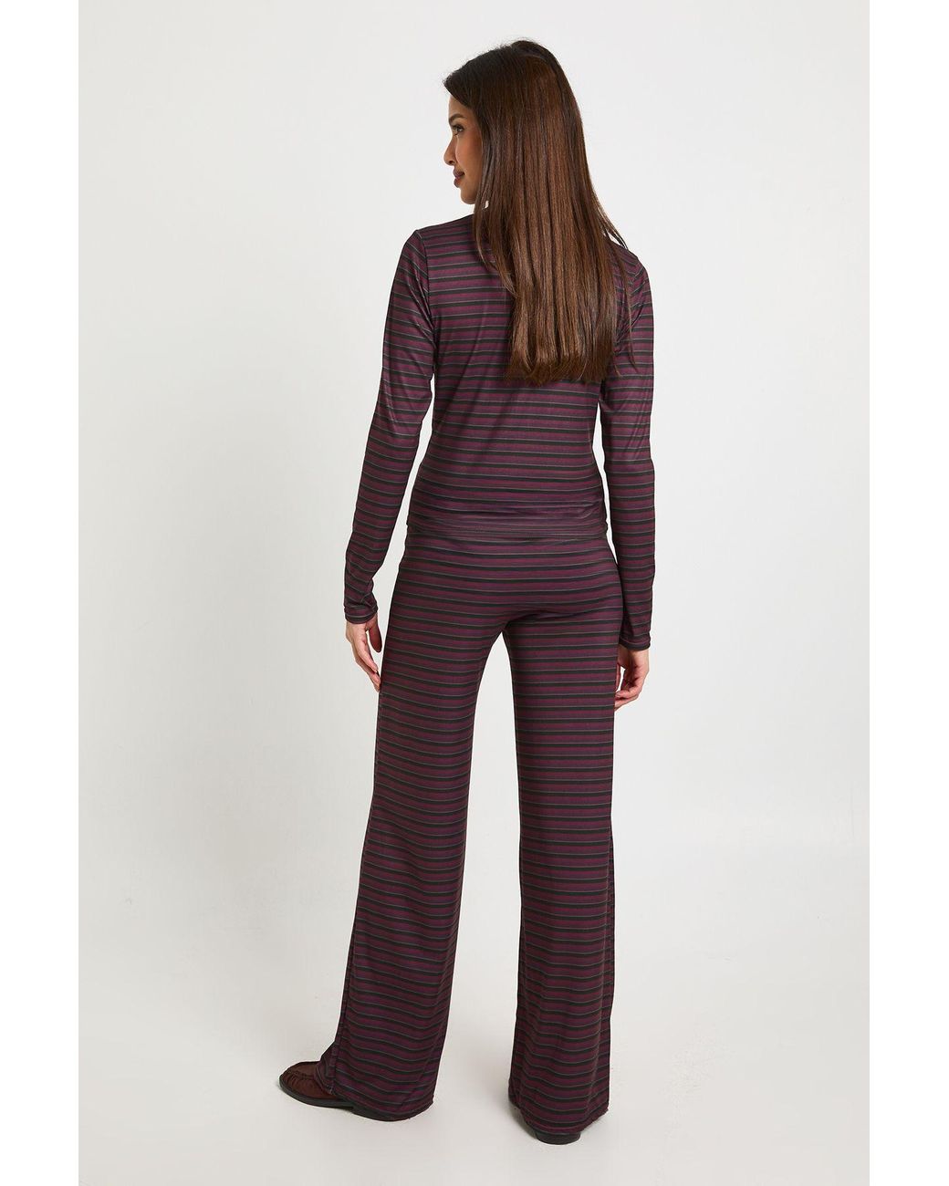 Boohoo Red Stripe Button Through Long Sleeve Top & Trouser Co Ord