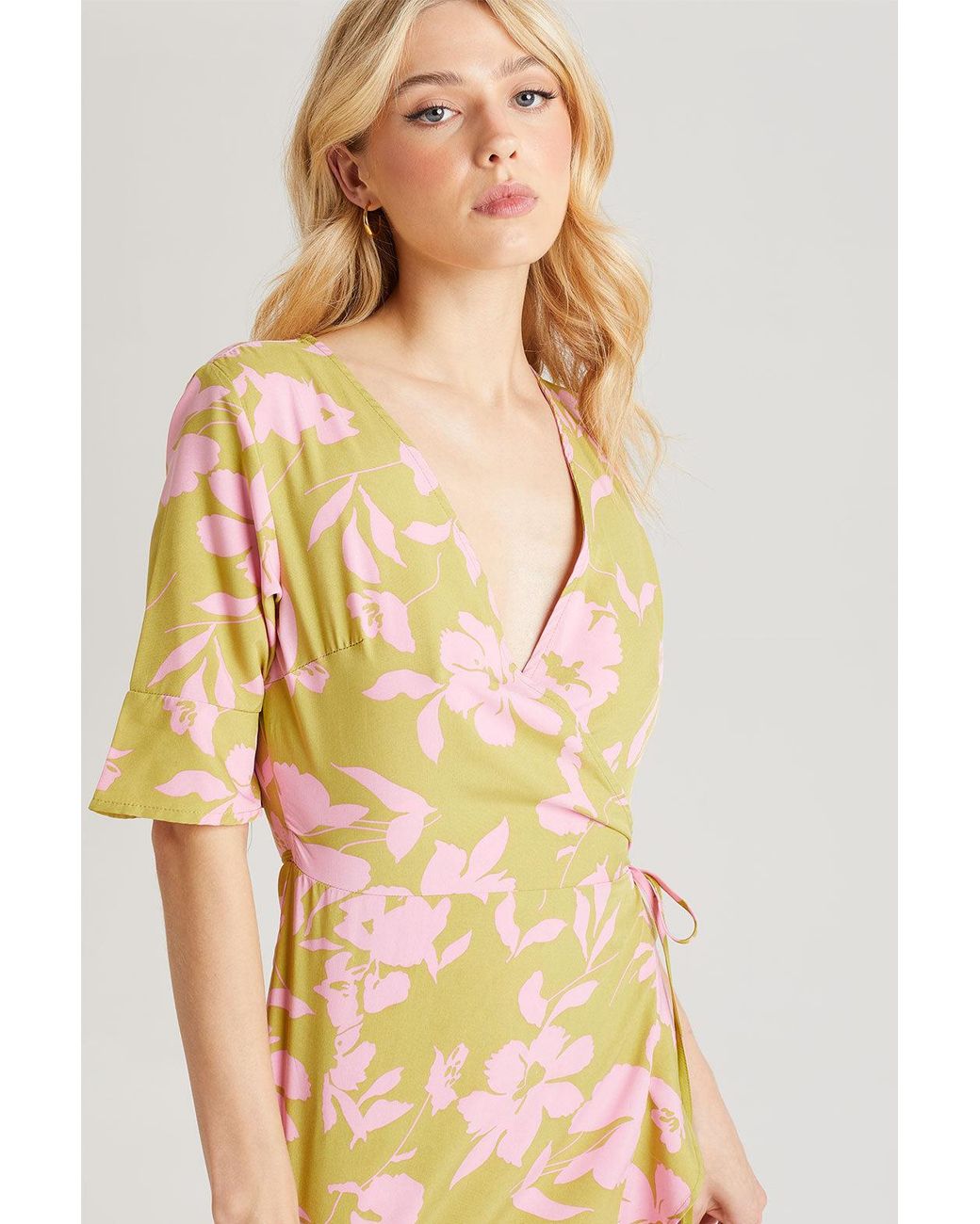 Urban Bliss Yellow Floral Wrap Mini Dress
