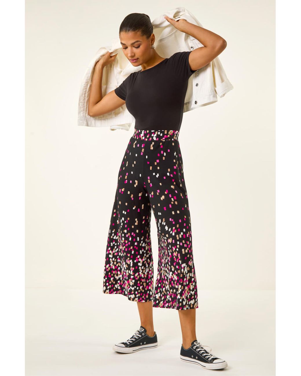 Roman Black Border Print Culotte Trouser