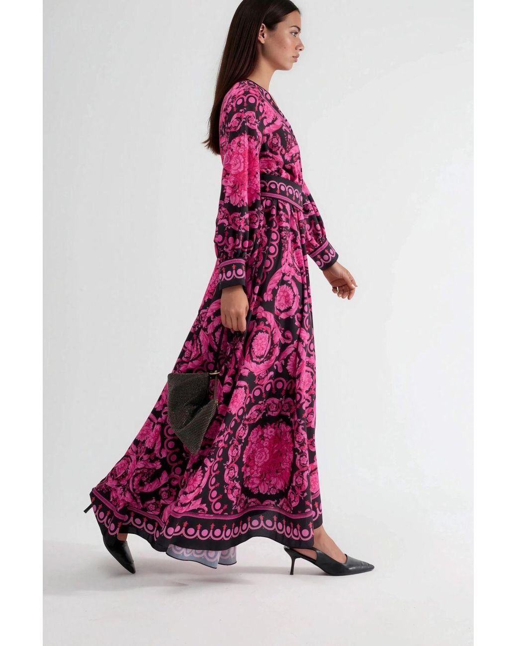 Msn-Collection Purple Floral Tie Detail Midi Dress