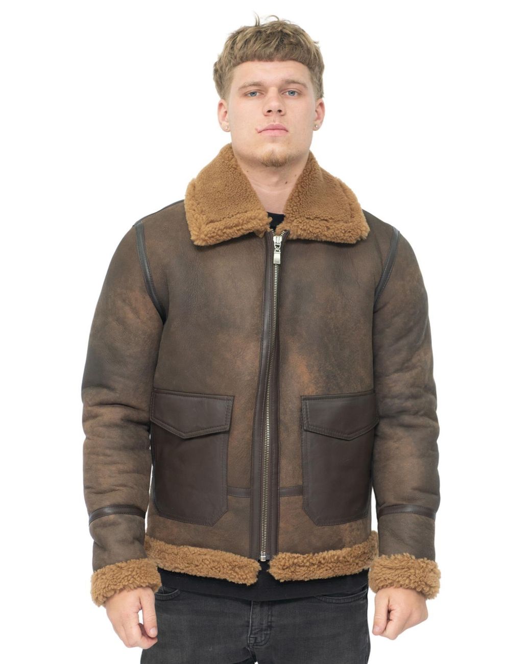 Infinity Leather Brown Antique B3 Sheepskin Jacket-Aviles for men