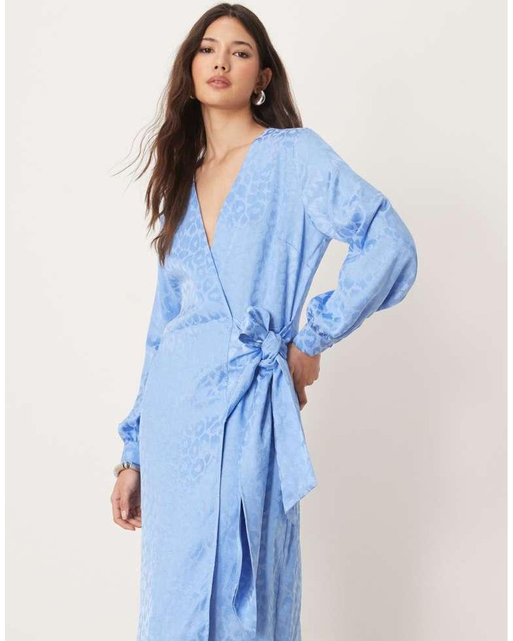Never Fully Dressed Blue Satin Embossed Wrap Midaxi Dress