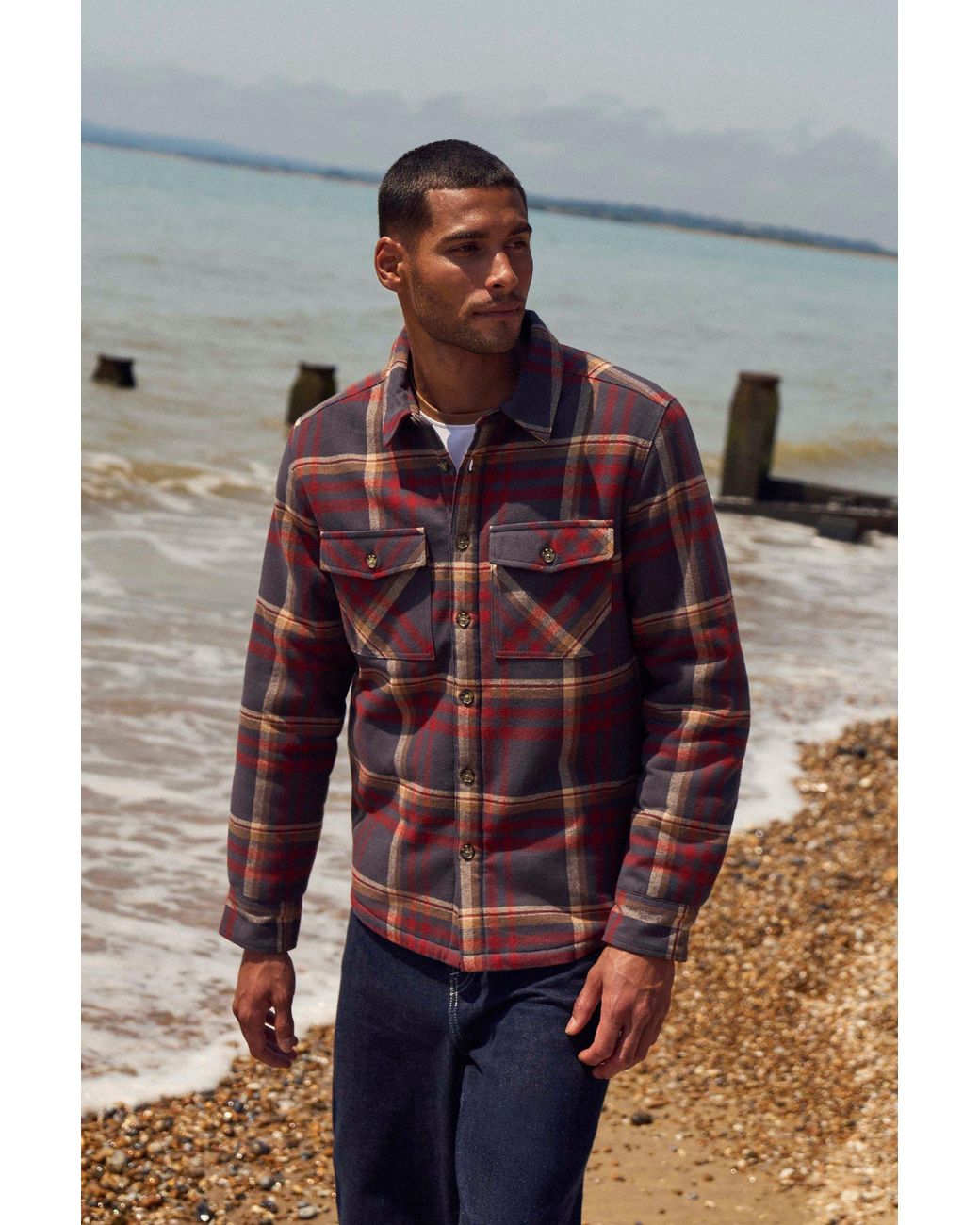 Mountain Warehouse Multicolor 'Tide' Shirt With Front Pockets Fleece Lined Warm Cosy Top Cotton for men