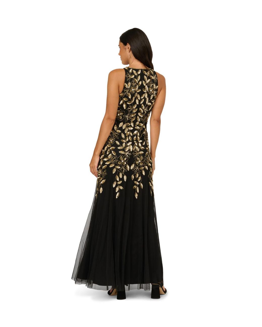 Adrianna Papell White Halter Bead Godet Dress