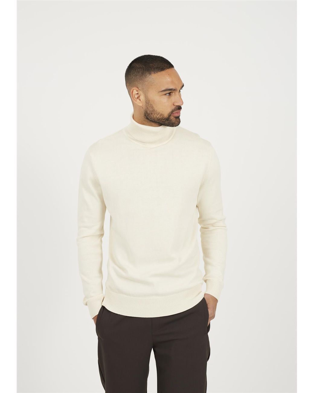 Brave Soul White Turtle Roll Neck Knitted Jumper for men