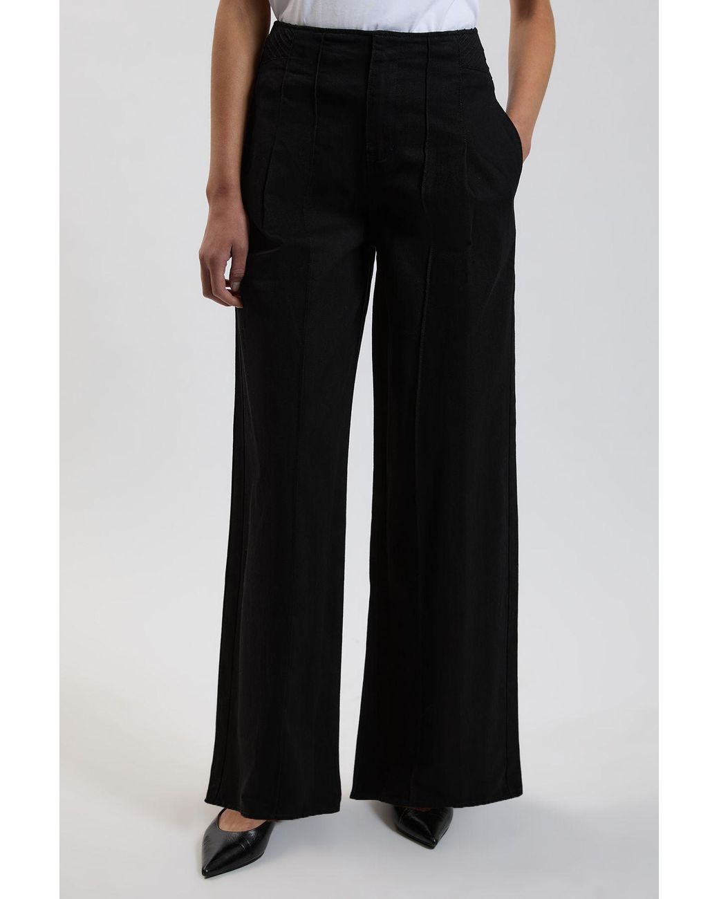 Karen Millen Black Denim Seam Detail Wide Leg Jean