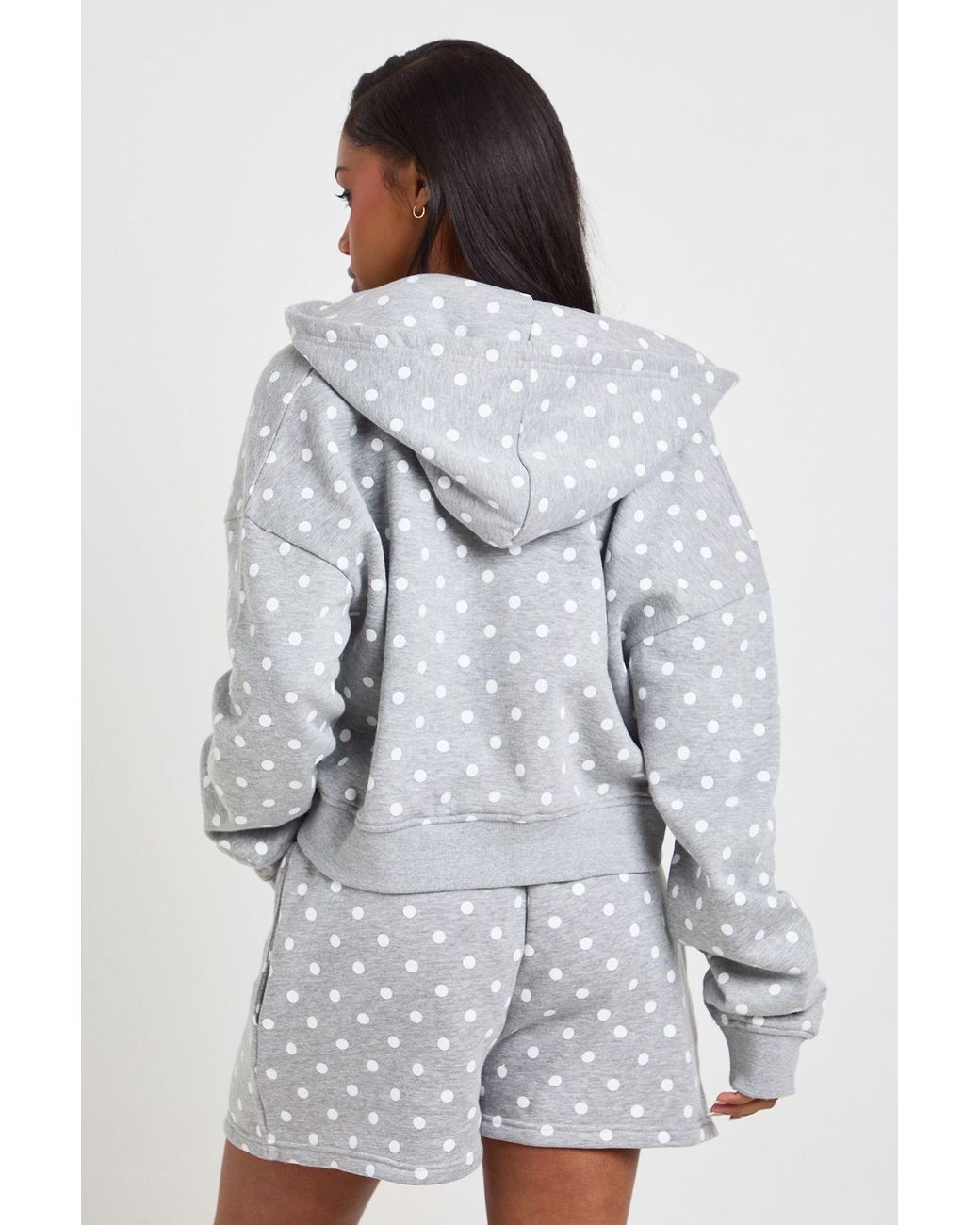 Boohoo Gray Polka Dot High Waist Sweat Short