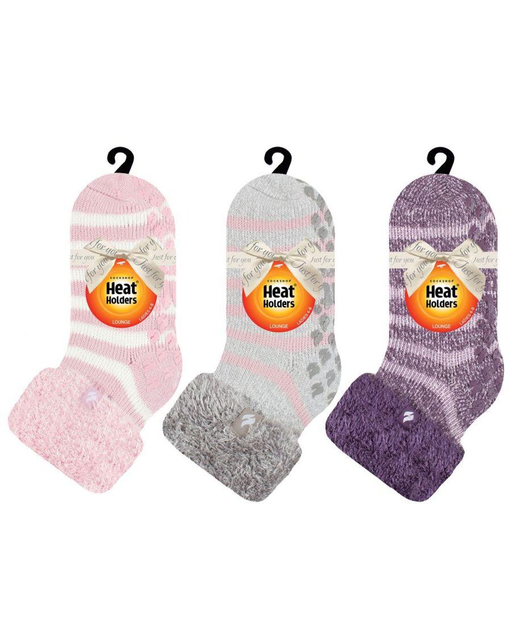 Heat Holders Purple Fluffy Slipper Bed Socks With Grips