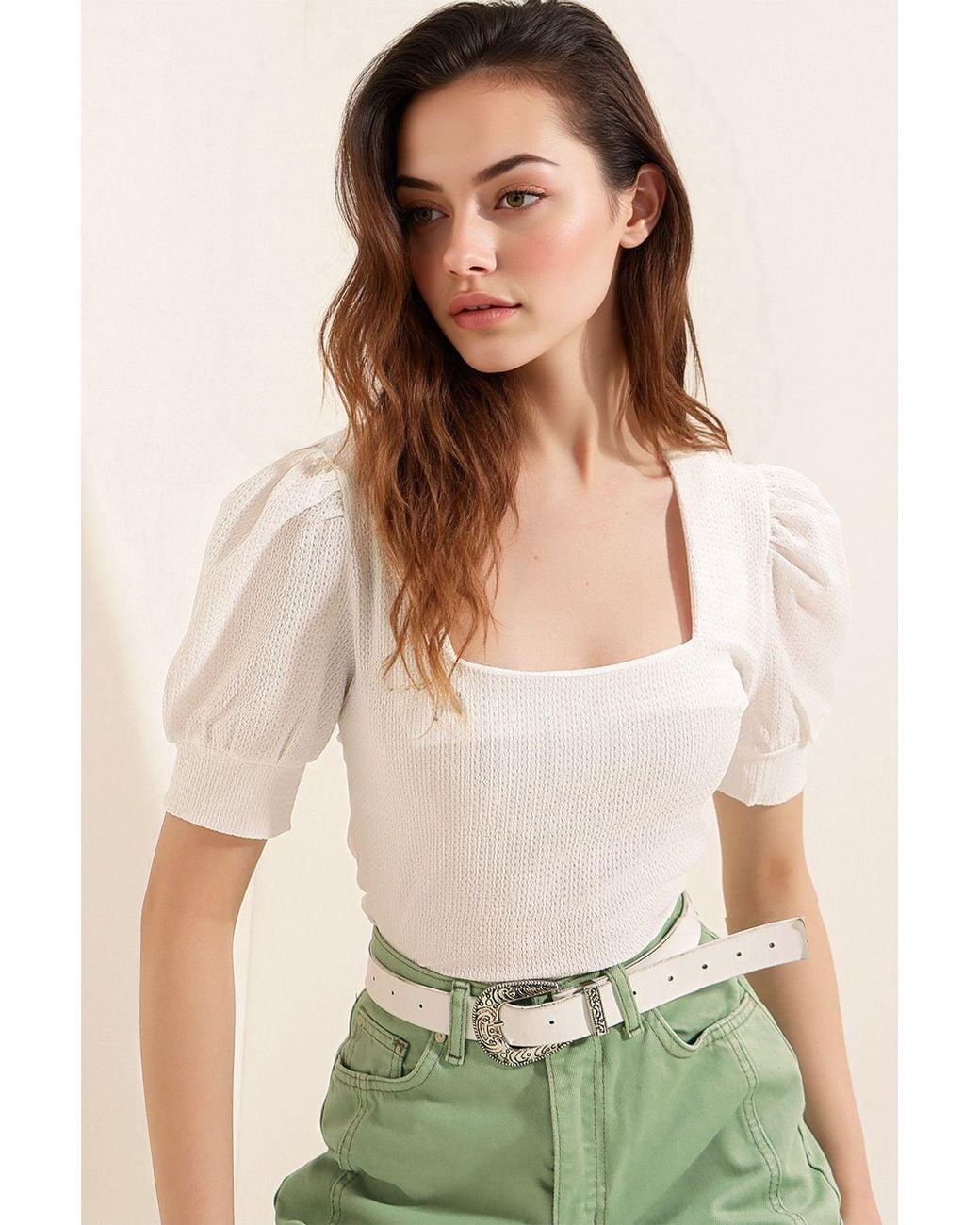 Bigdart White Slim Fit Square Collar Blouse
