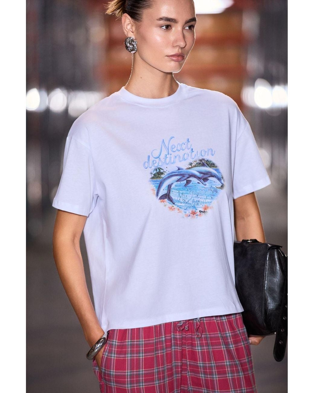 Grimelange White Printed Crew Neck T-Shirt
