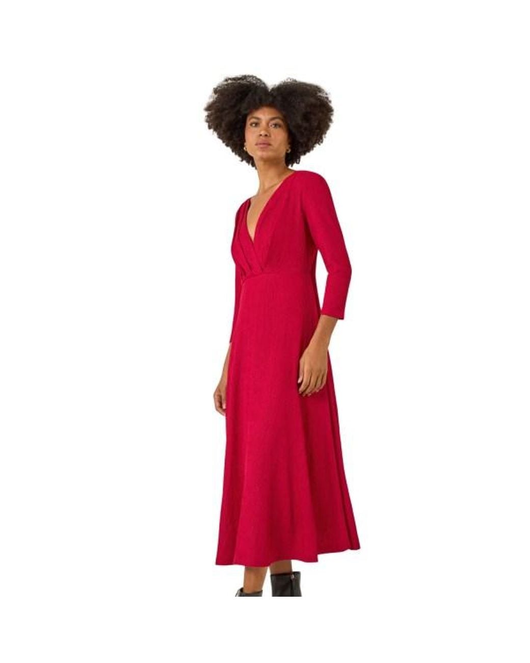 Roman Textured Wrap Midi Dress