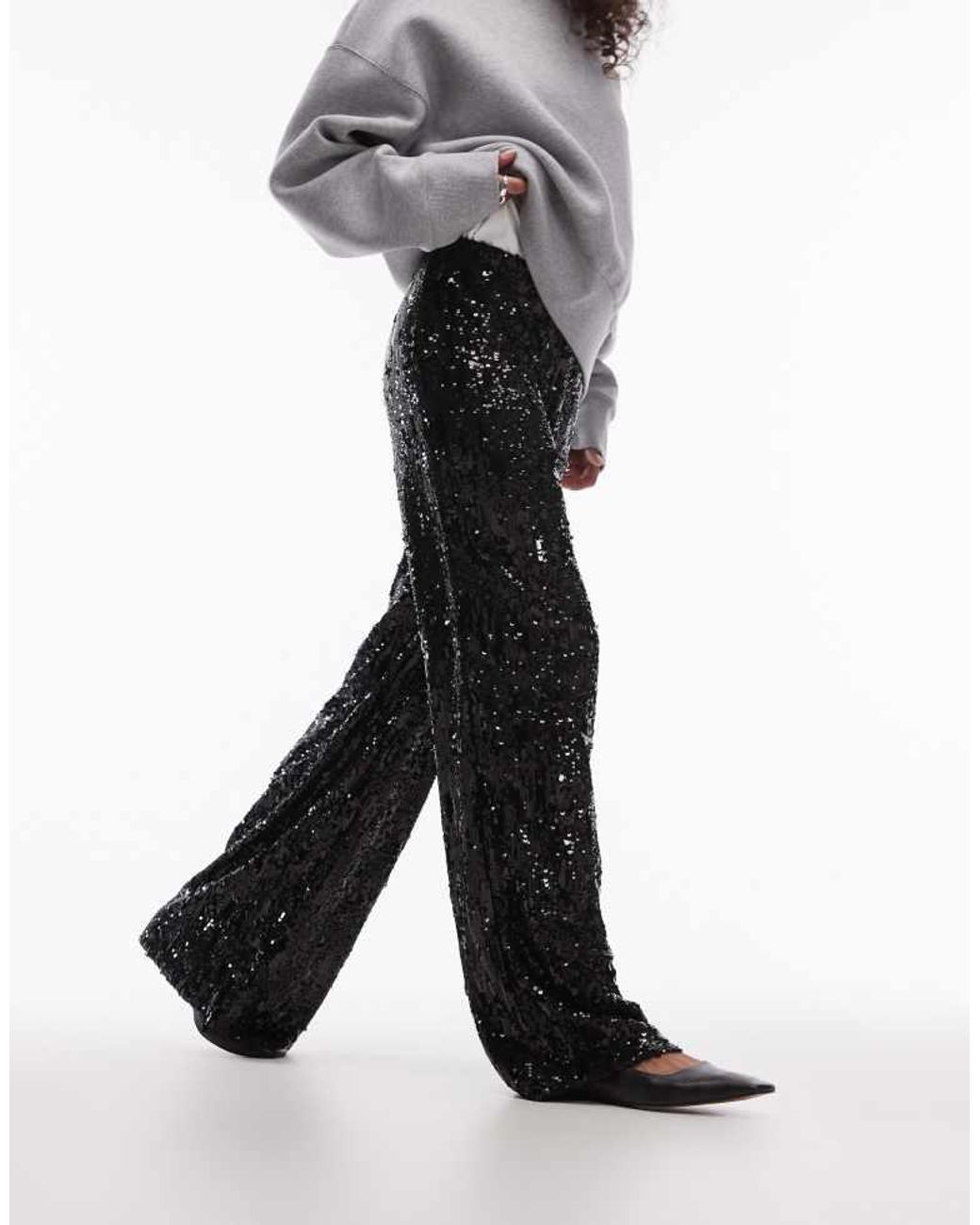 TOPSHOP White Sequin Wide Leg Trouser