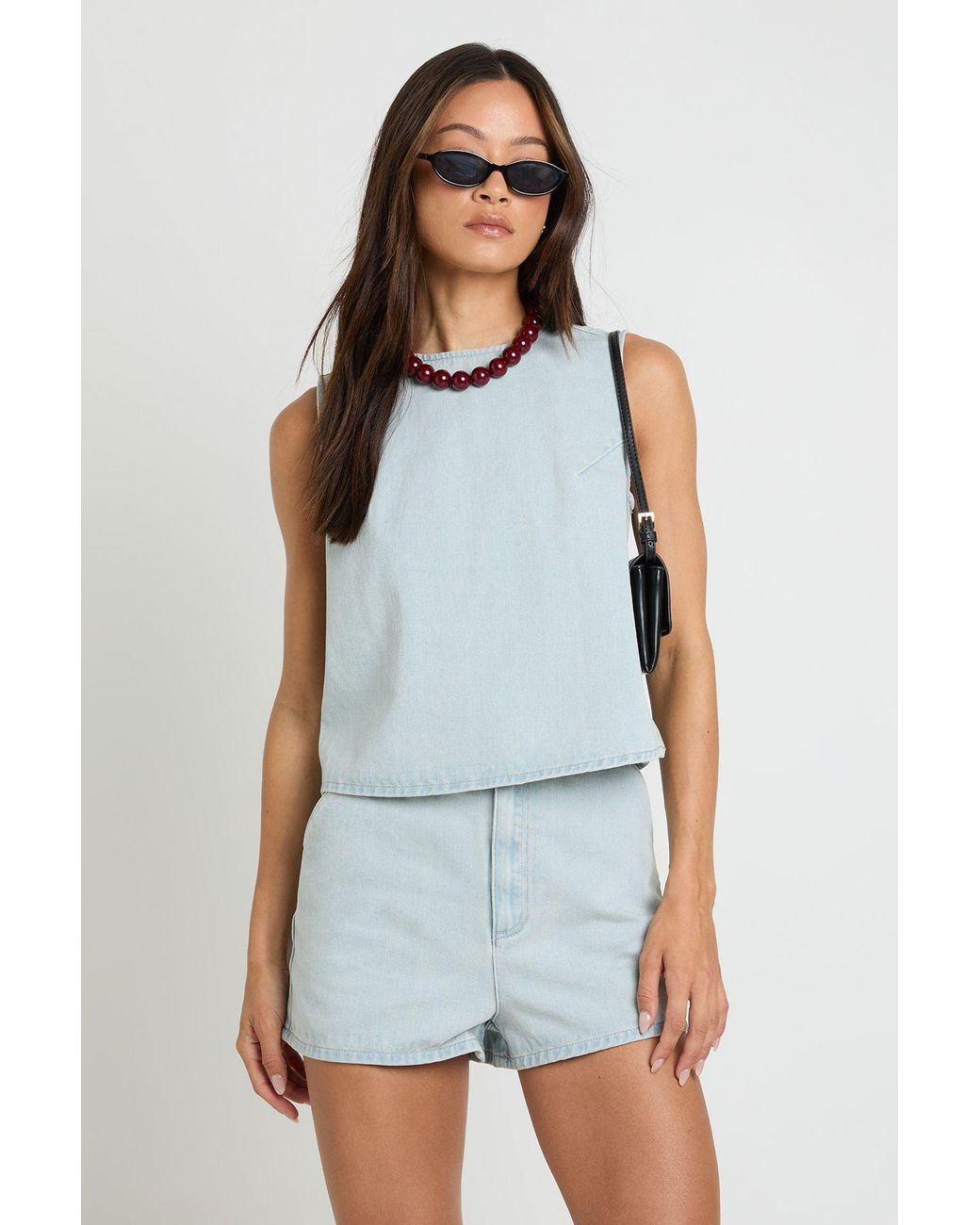 Boohoo Blue Tall Boxy Denim Vest Top