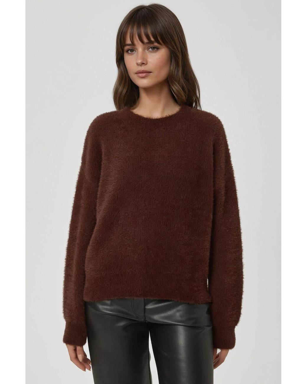 Hiccup Brown Bearded Crew Neck Ultra Soft Touch Knit Sweater