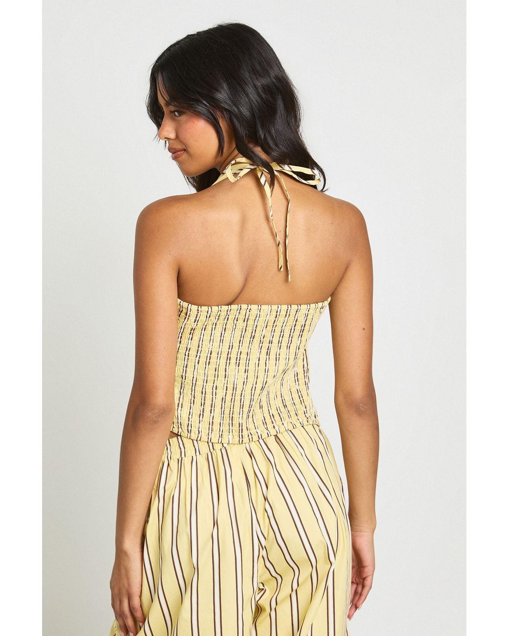 Boohoo Natural Stripe Halter Neck Wrap Top