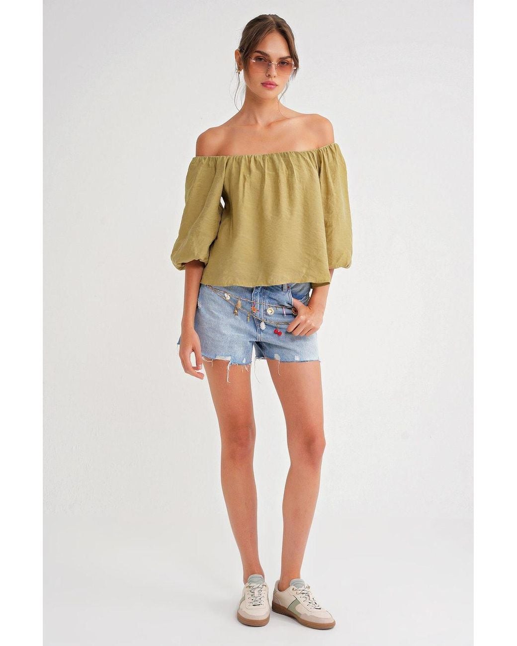 MixRay Blue Modal Blended Blouse With Madonna Collar And Ruffle Detail