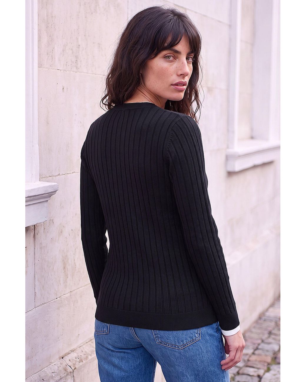 Roman Blue Double Mock Henley Style Ribbed Knit Jumper