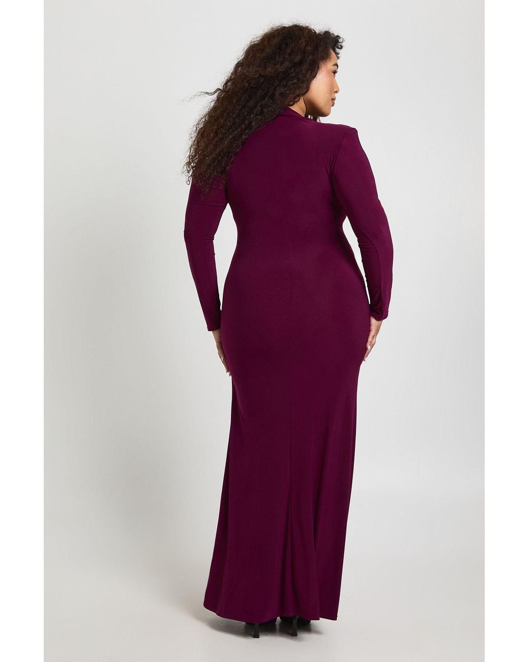 Boohoo Purple Plus Shoulder Pad Long Sleeve Draped Skirt Detail Maxi Dress
