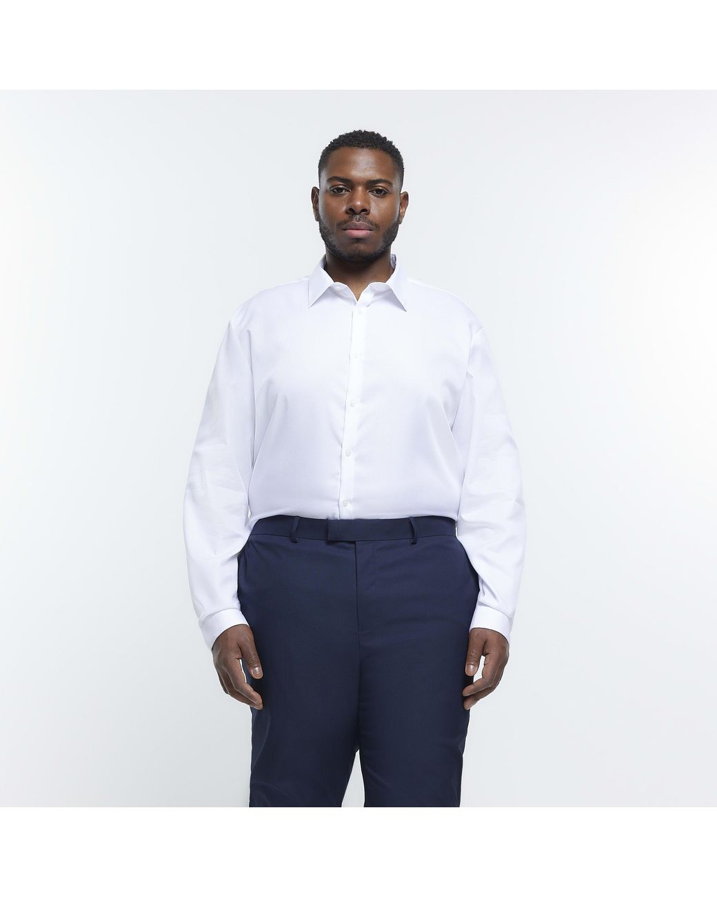 River Island White Egyptian Shirt Big & Tall Textured Cotton for men