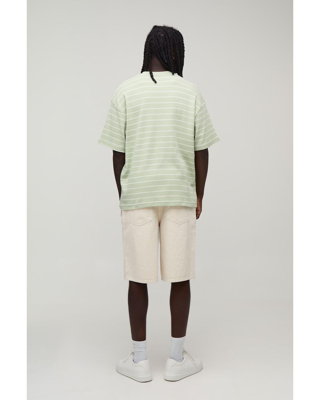 BoohooMAN Green Oversized Striped Short Sleeve Waffle T-Shirt for men